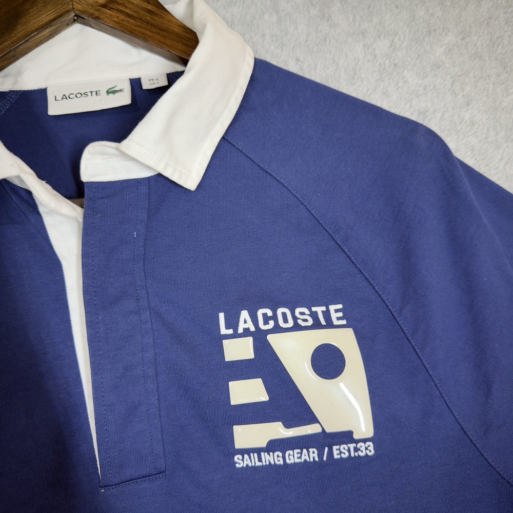 Lacoste Sailing Gear Long Sleeve Rugby Polo Shirt Blue Nautical Streetwear Large - Picture 4 of 15